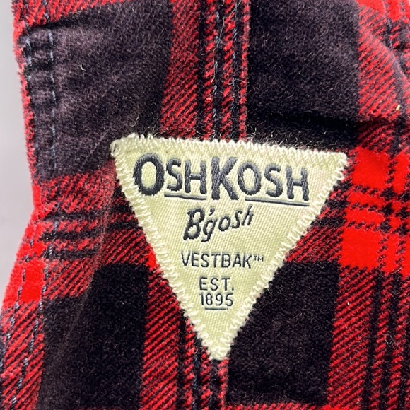 NWT Oshkosh Red & Black Plaid Velvet Overall Vestbak Jumper Dress Size 24M - Picture 5 of 11
